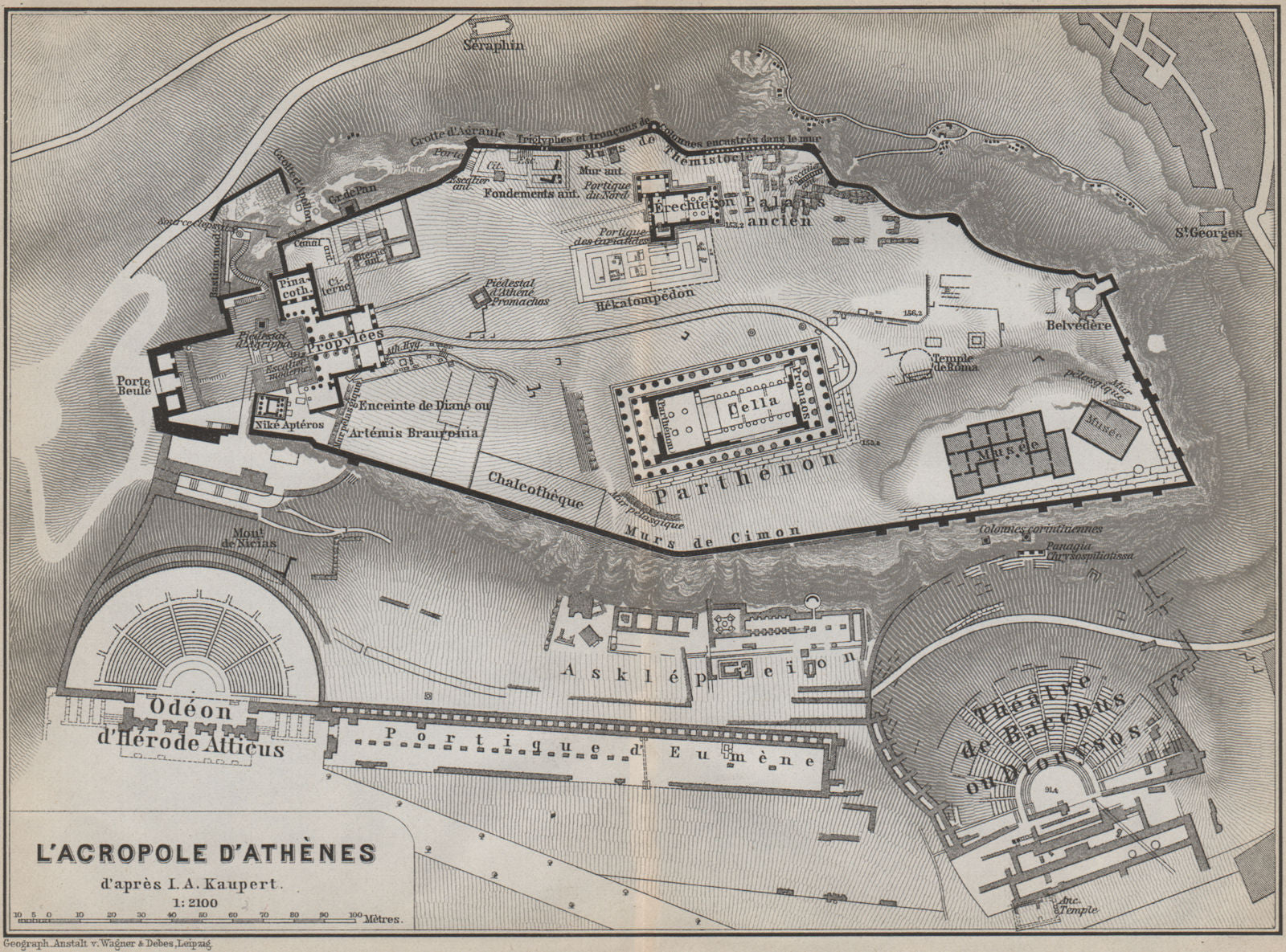 THE ACROPOLIS, ATHENS ground plan. ACROPOLE D'ATHÈNES. KAUPERT. Greece 1909 map